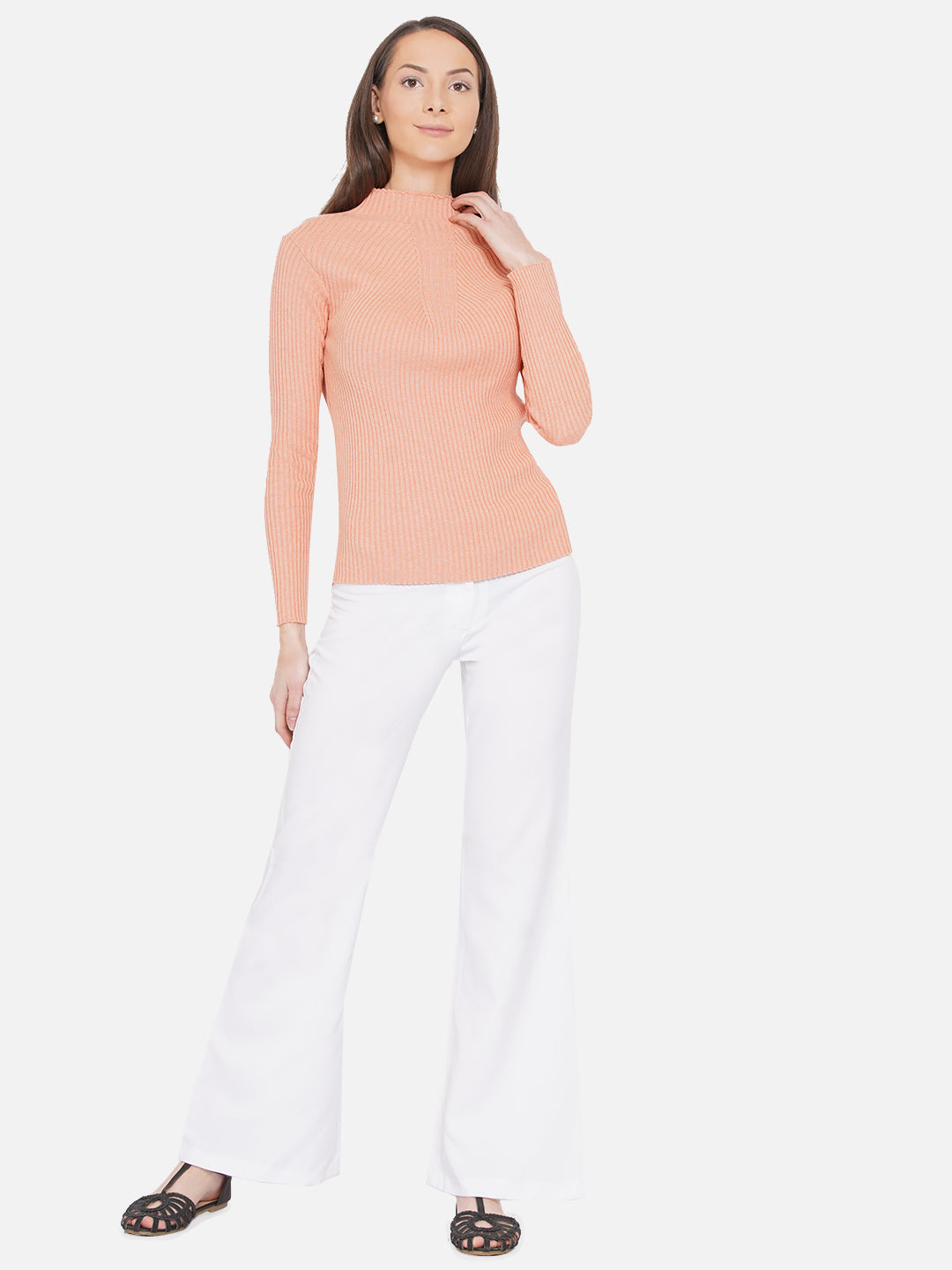 309 Ribbed High Neck Pullover I Juicy Peach