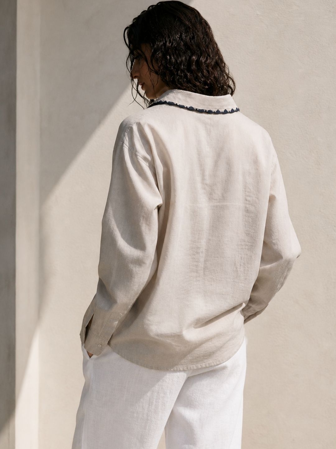 706 Women's Hand Embroidered Linen Smart Formal Shirt I Oversized & Maternity
