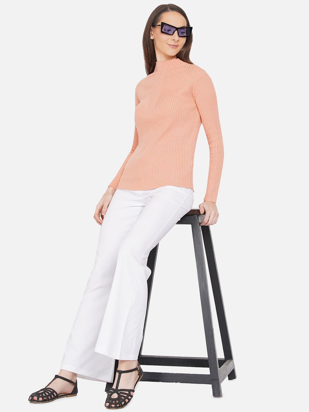 309 Ribbed High Neck Pullover I Juicy Peach