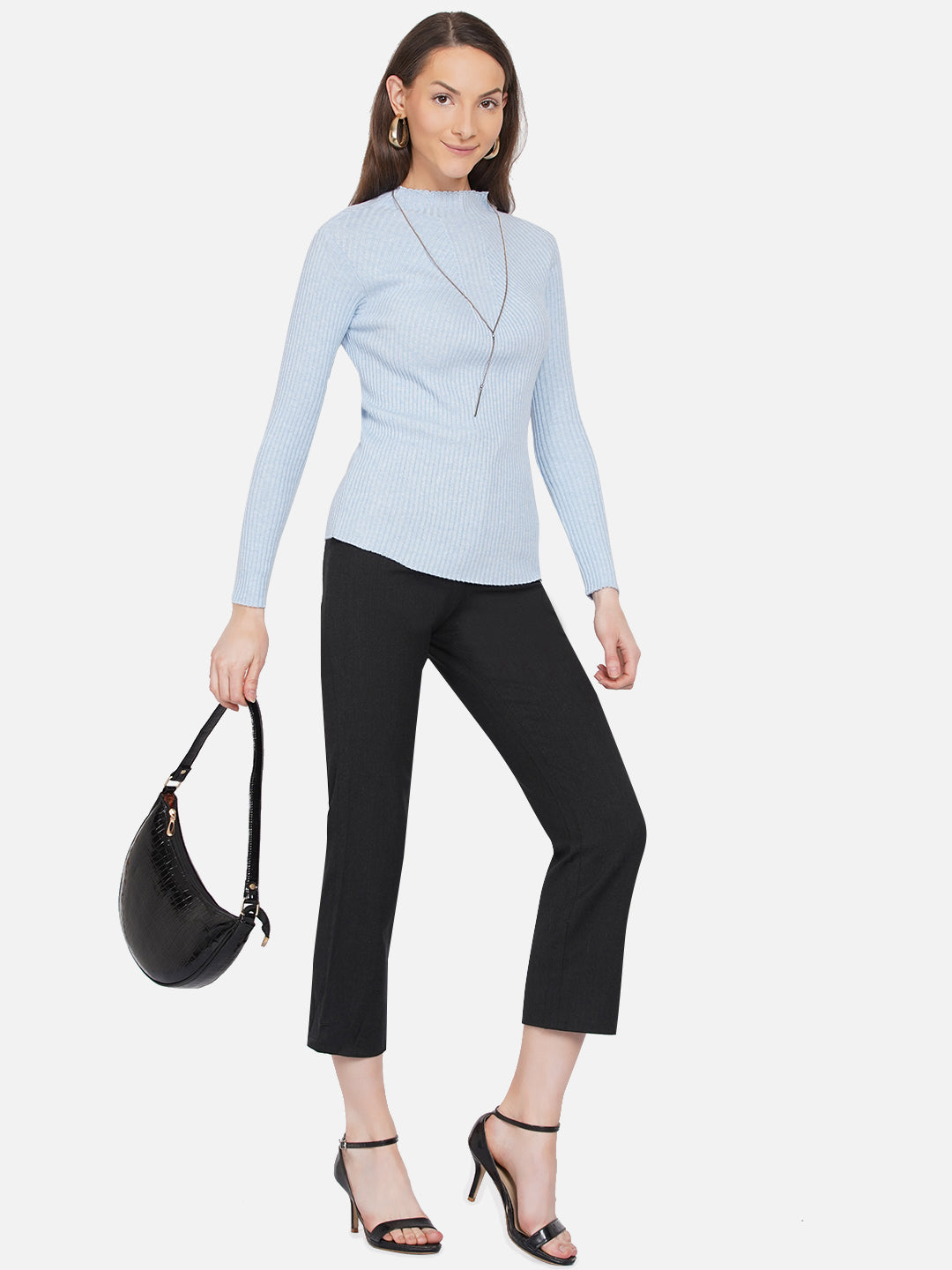 309 Ribbed High Neck Pullover I Sky Blue