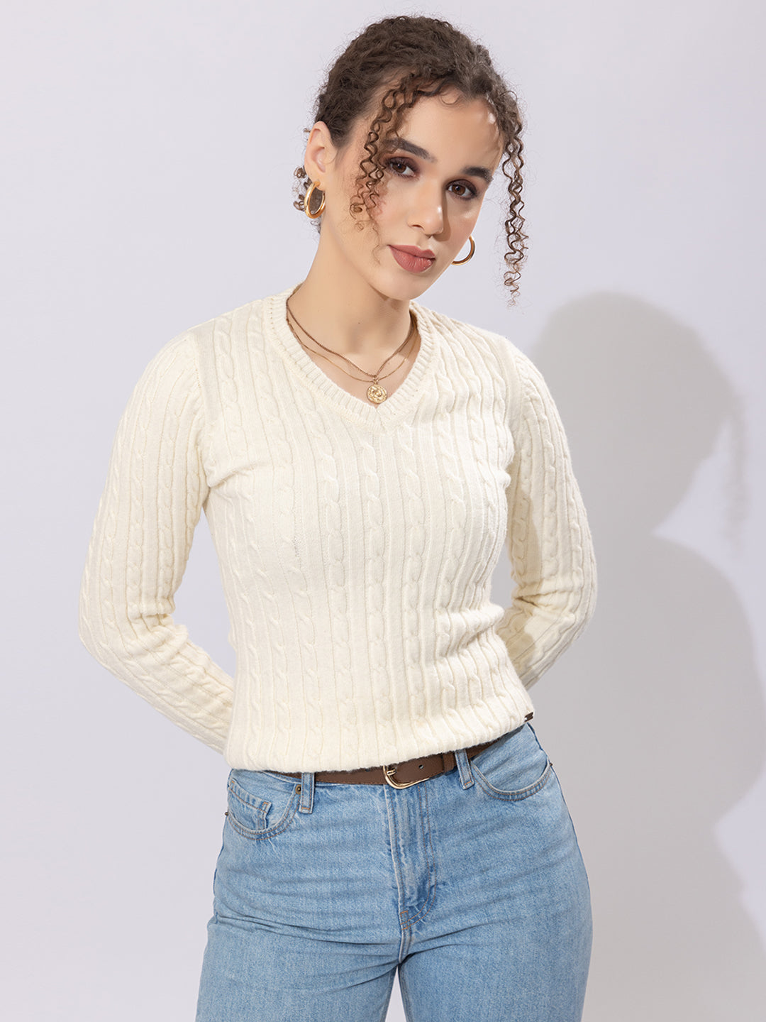 338 Chunky Cable Pullover I Milky White