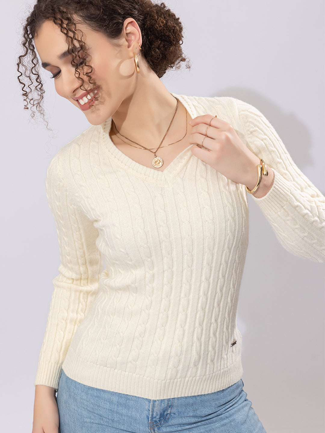 338 Chunky Cable Pullover I Milky White