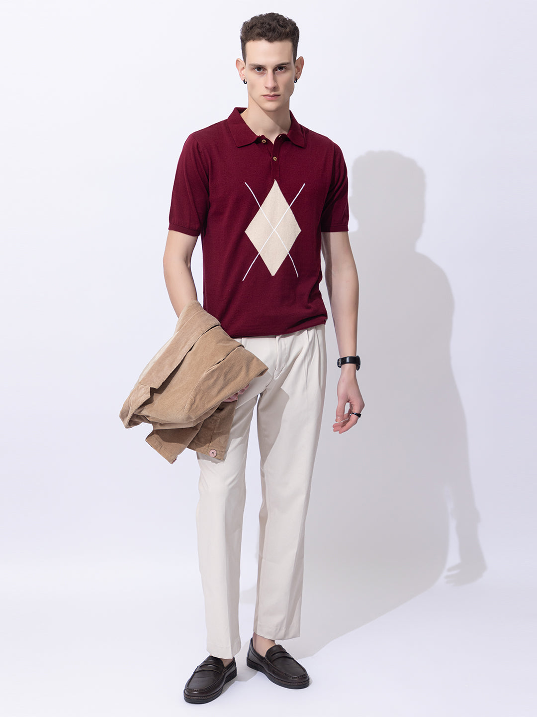 603 Argyle Knit Polo I Wine