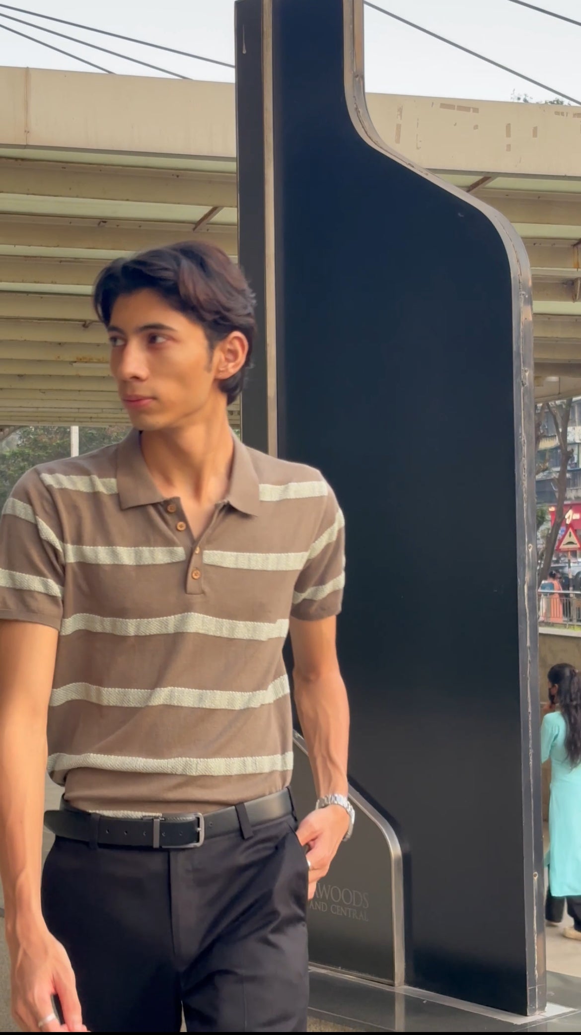 619 Intarsia Textured Stripe Knit Polo I Olive
