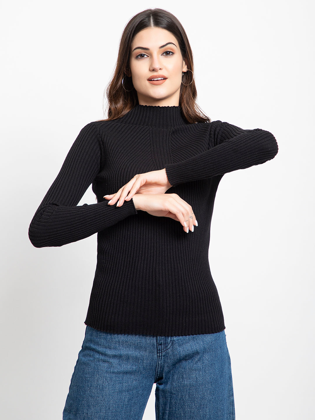 309 Ribbed High Neck Pullover I Black