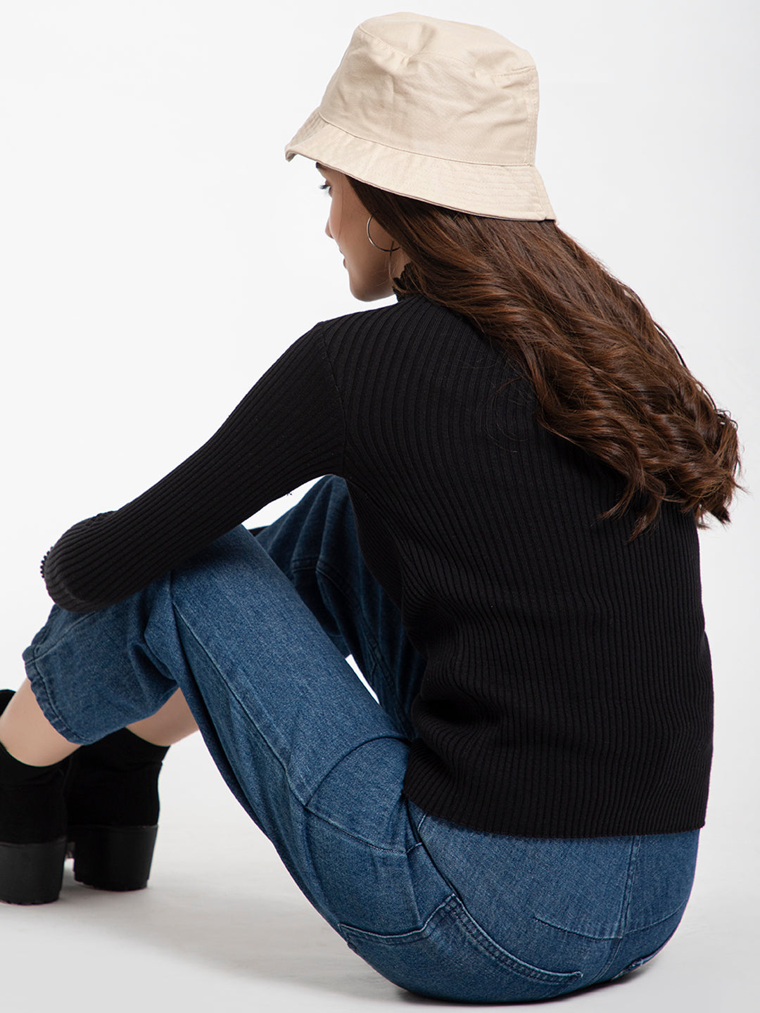 309 Ribbed High Neck Pullover I Black