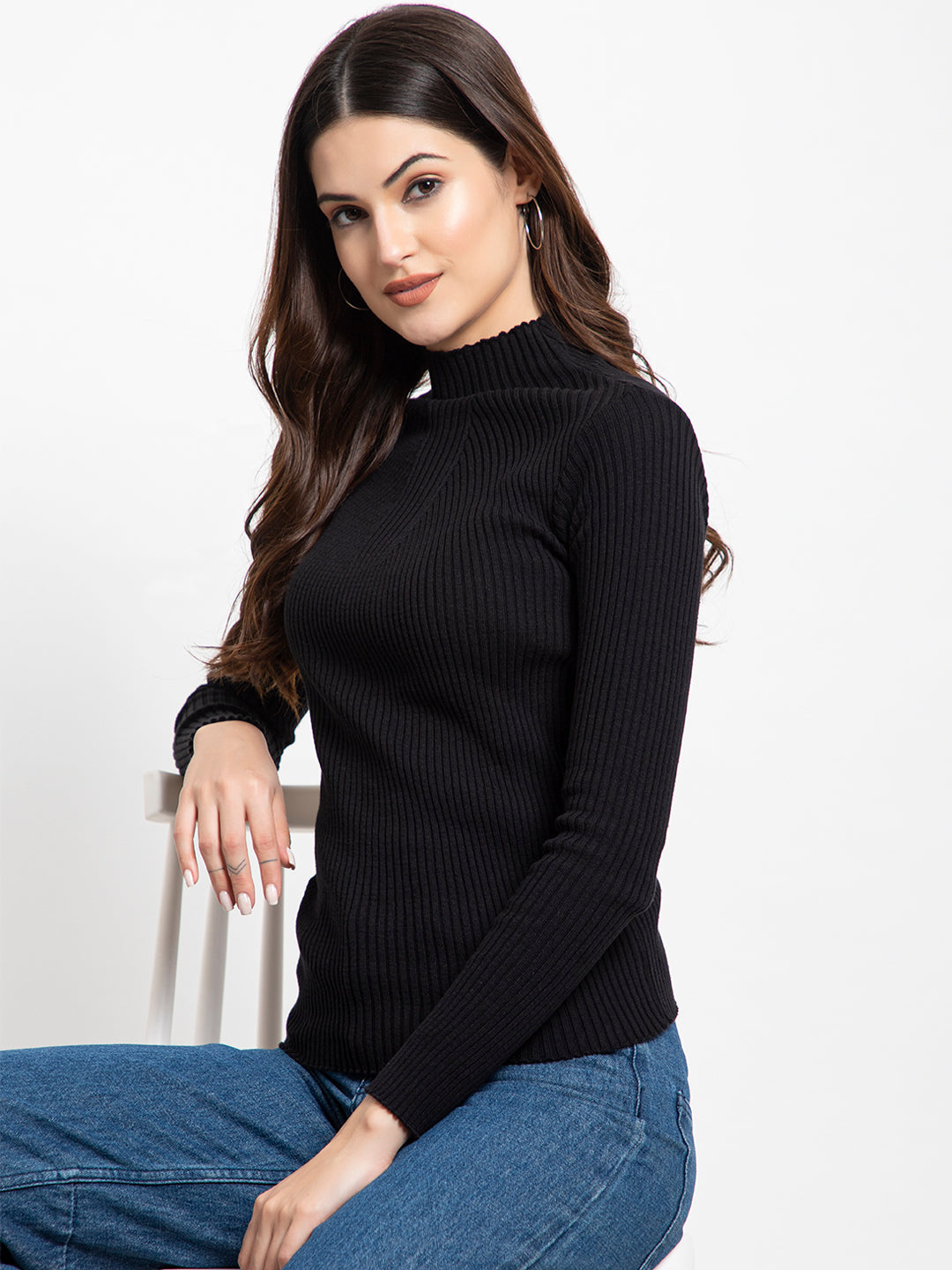 309 Ribbed High Neck Pullover I Black