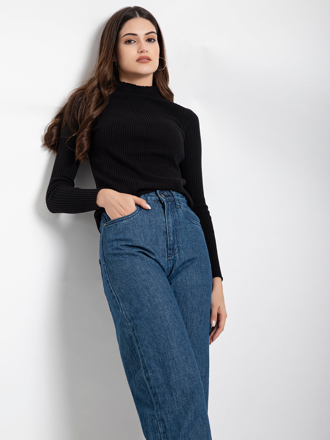 309 Ribbed High Neck Pullover I Black