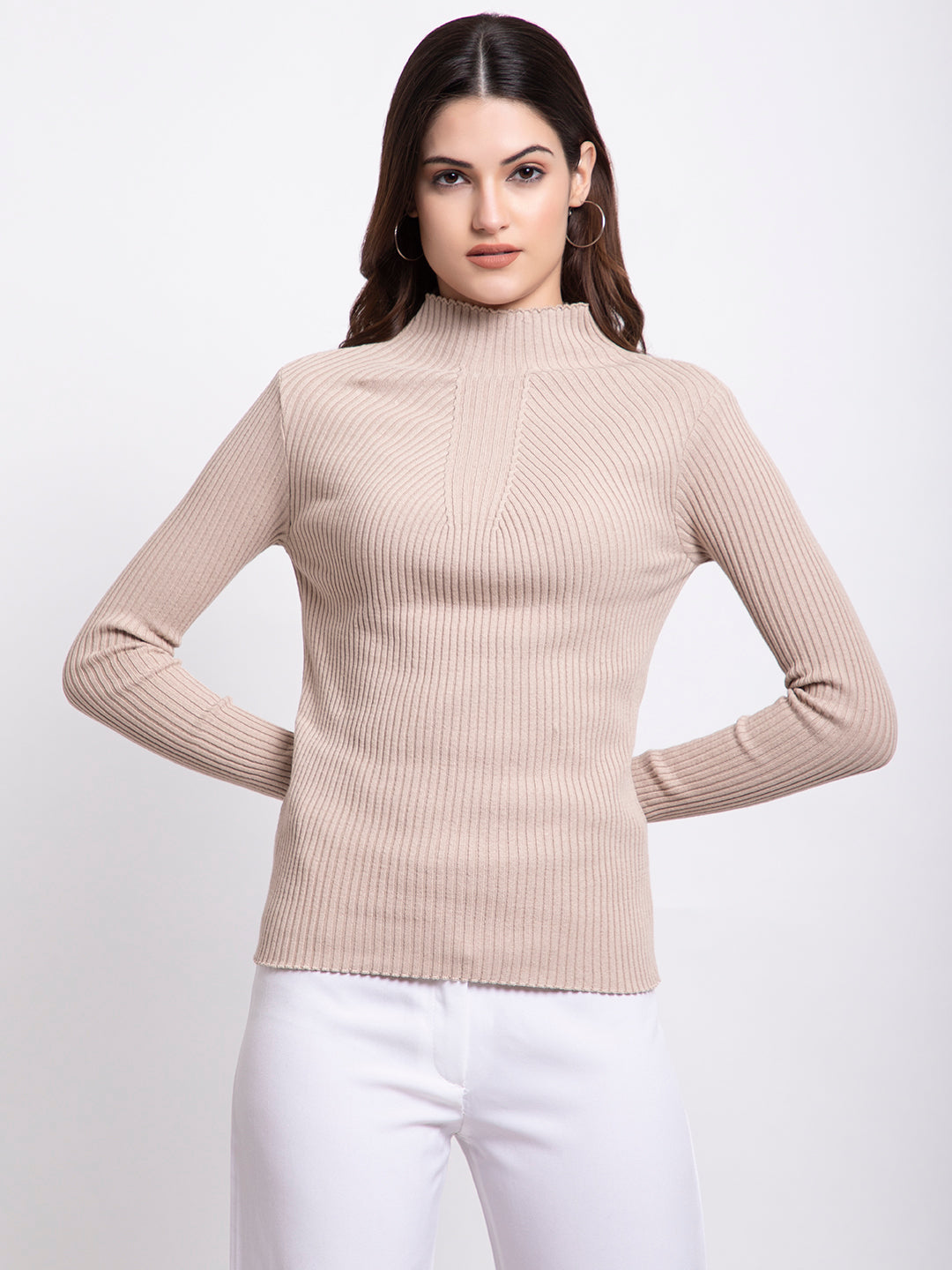 309 Ribbed High Neck Pullover I Oatmeal