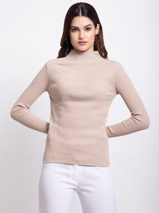 309 Ribbed High Neck Pullover I Oatmeal