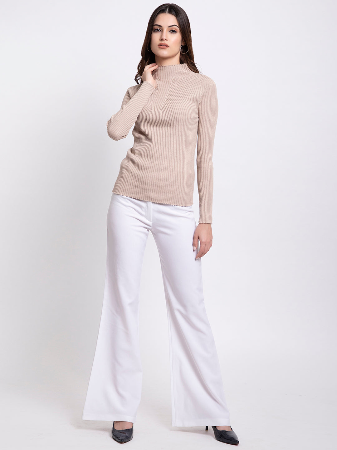 309 Ribbed High Neck Pullover I Oatmeal