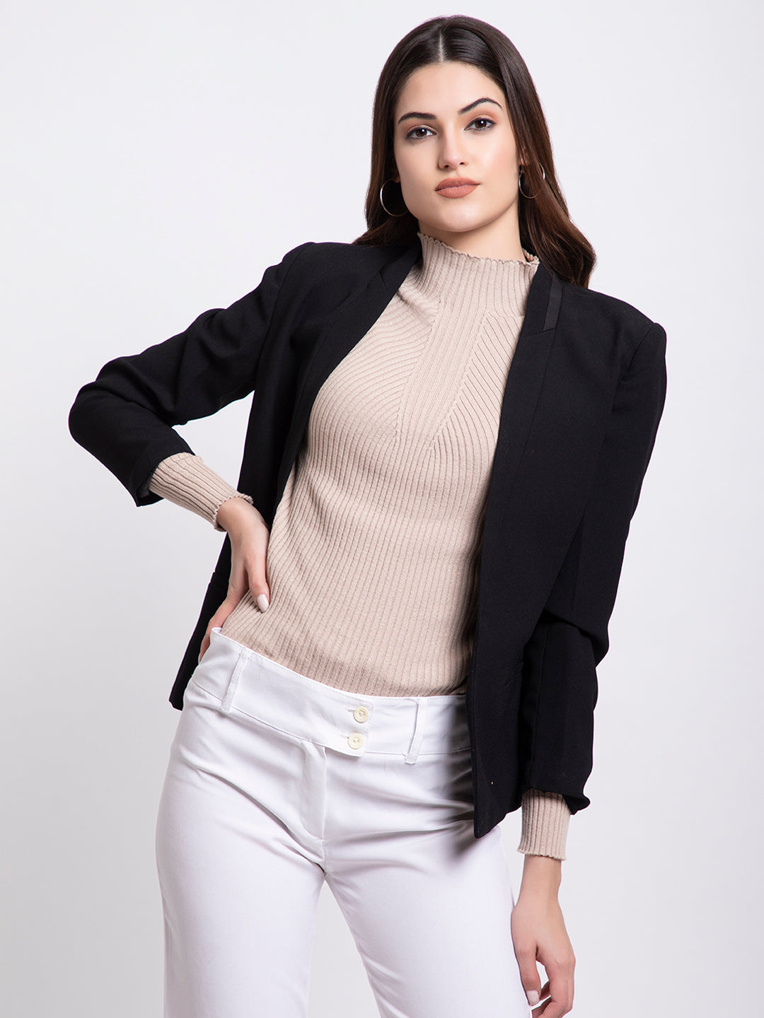 309 Ribbed High Neck Pullover I Oatmeal
