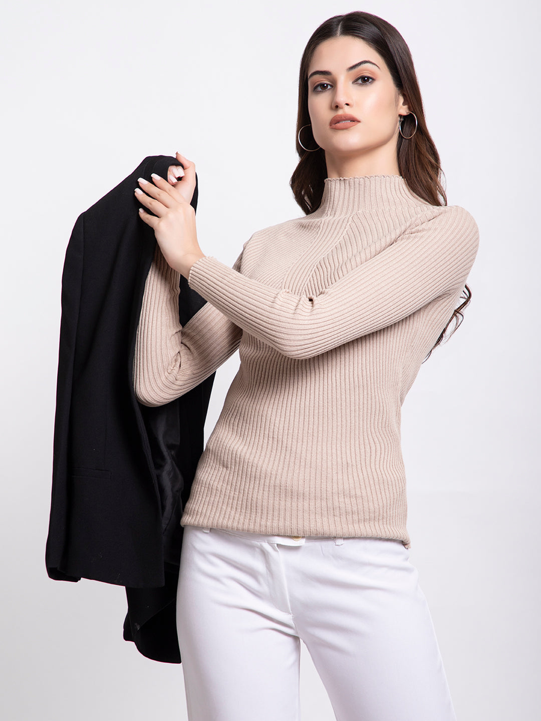 309 Ribbed High Neck Pullover I Oatmeal