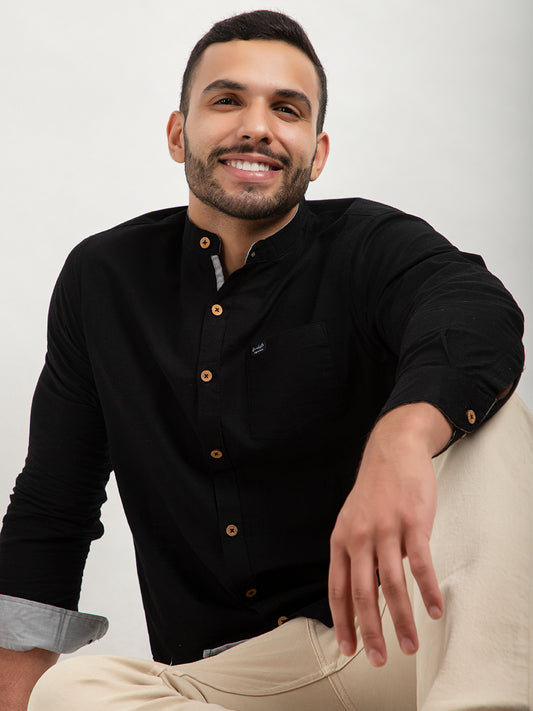 502 Men's Linen Smart Shirt I Black