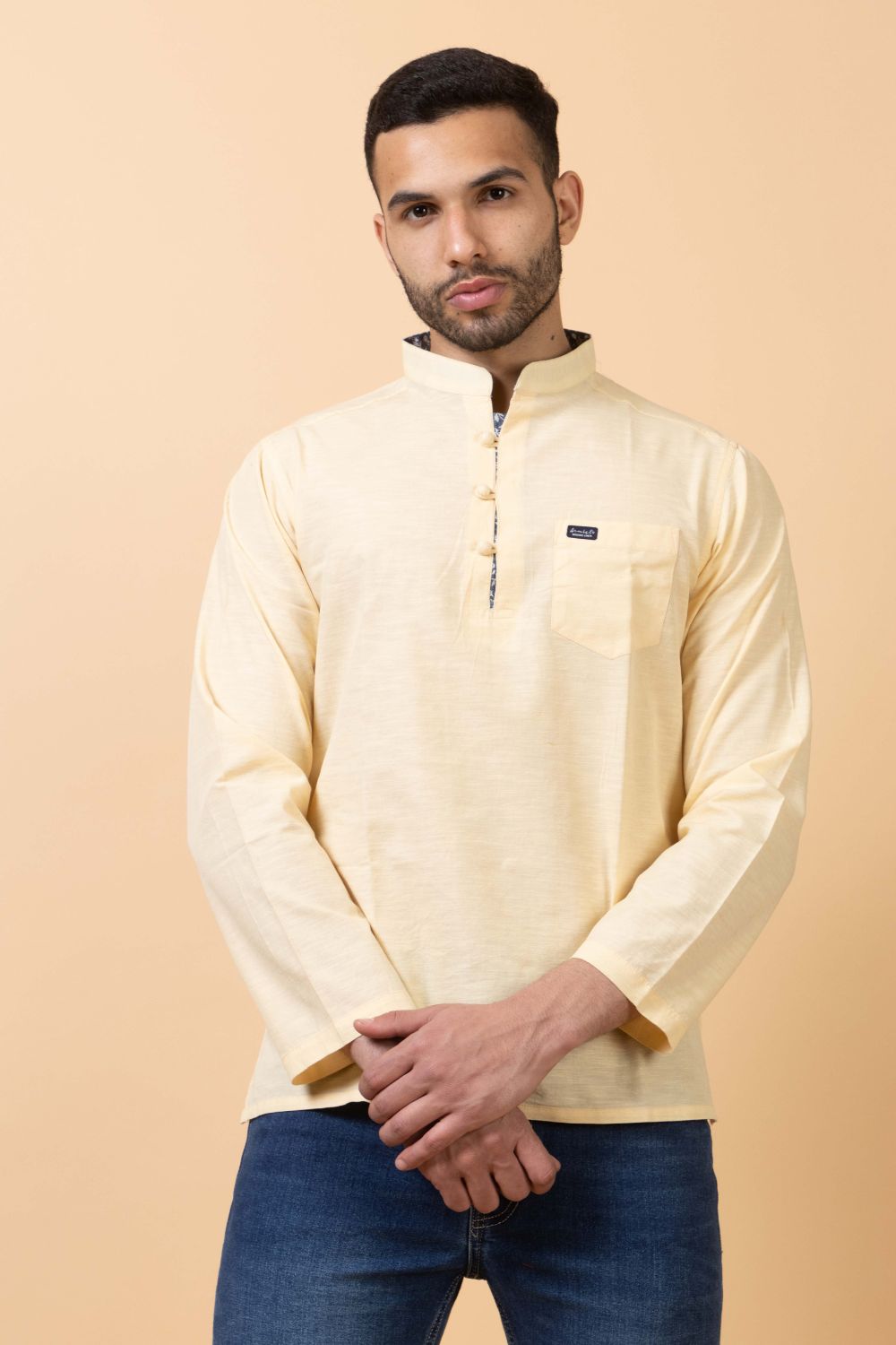 501 Men's Linen Smart Kurta Shirt I Yellow