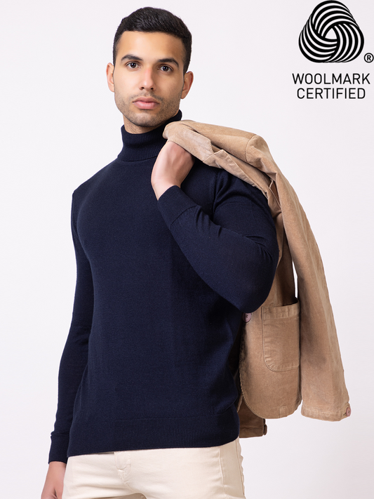 230 Turtle Neck Pullover I Wool I Woolmark Certified I Navy