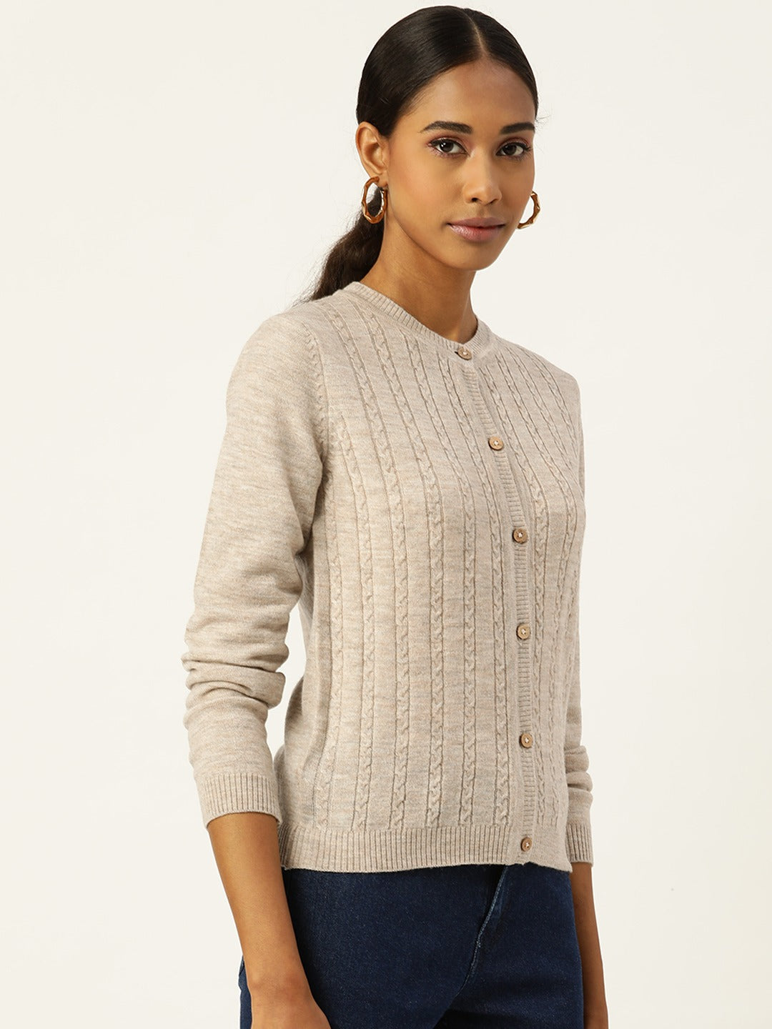 318 Wool Cable Knit Cardigan I Oatmeal (Woolmark Certified)