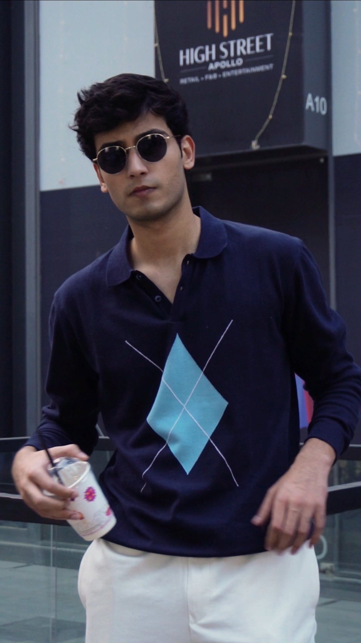 609 Argyle Knit Polo T-shirt I Navy