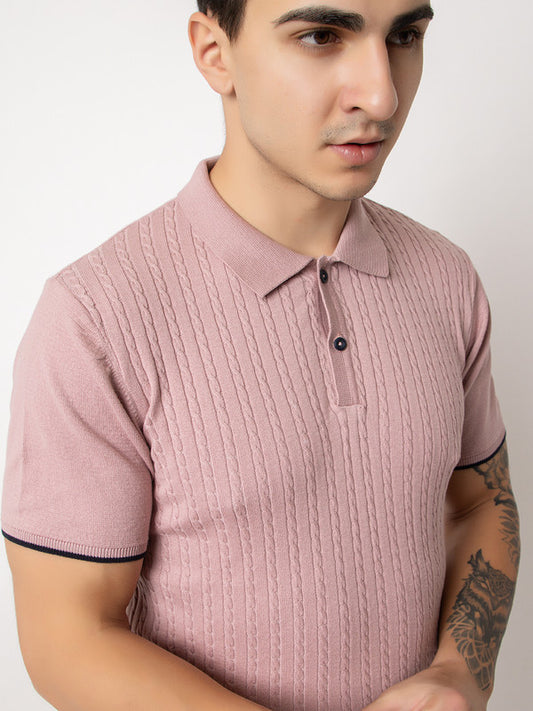 607 Cable Knit Polo T-shirt I Lavendar