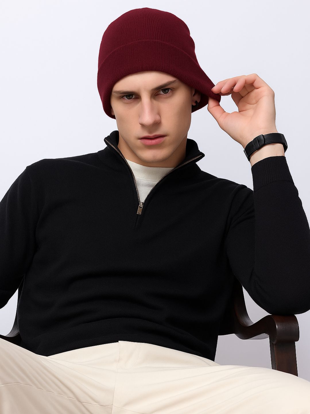 007 Rib Knitted Beanie I Wine I Unisex Men