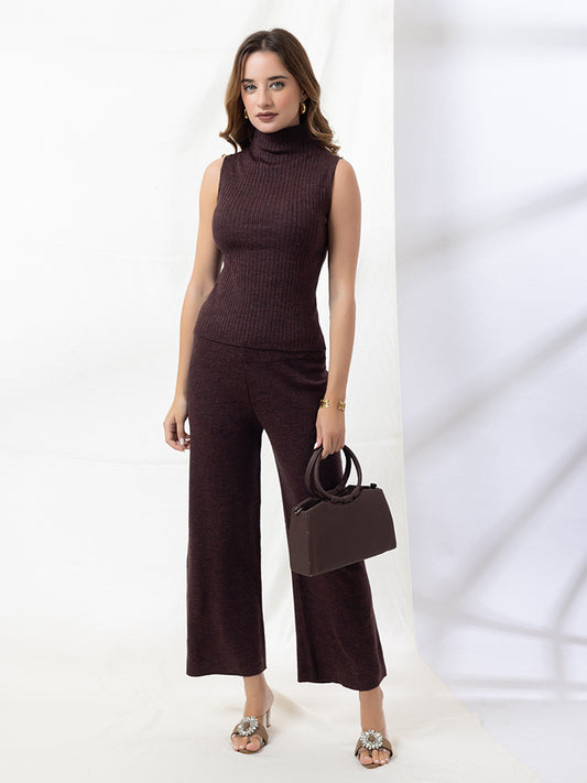 2-PC Winter Knit Co-Ord Set I Smoked Burgundy I Top + Bottom