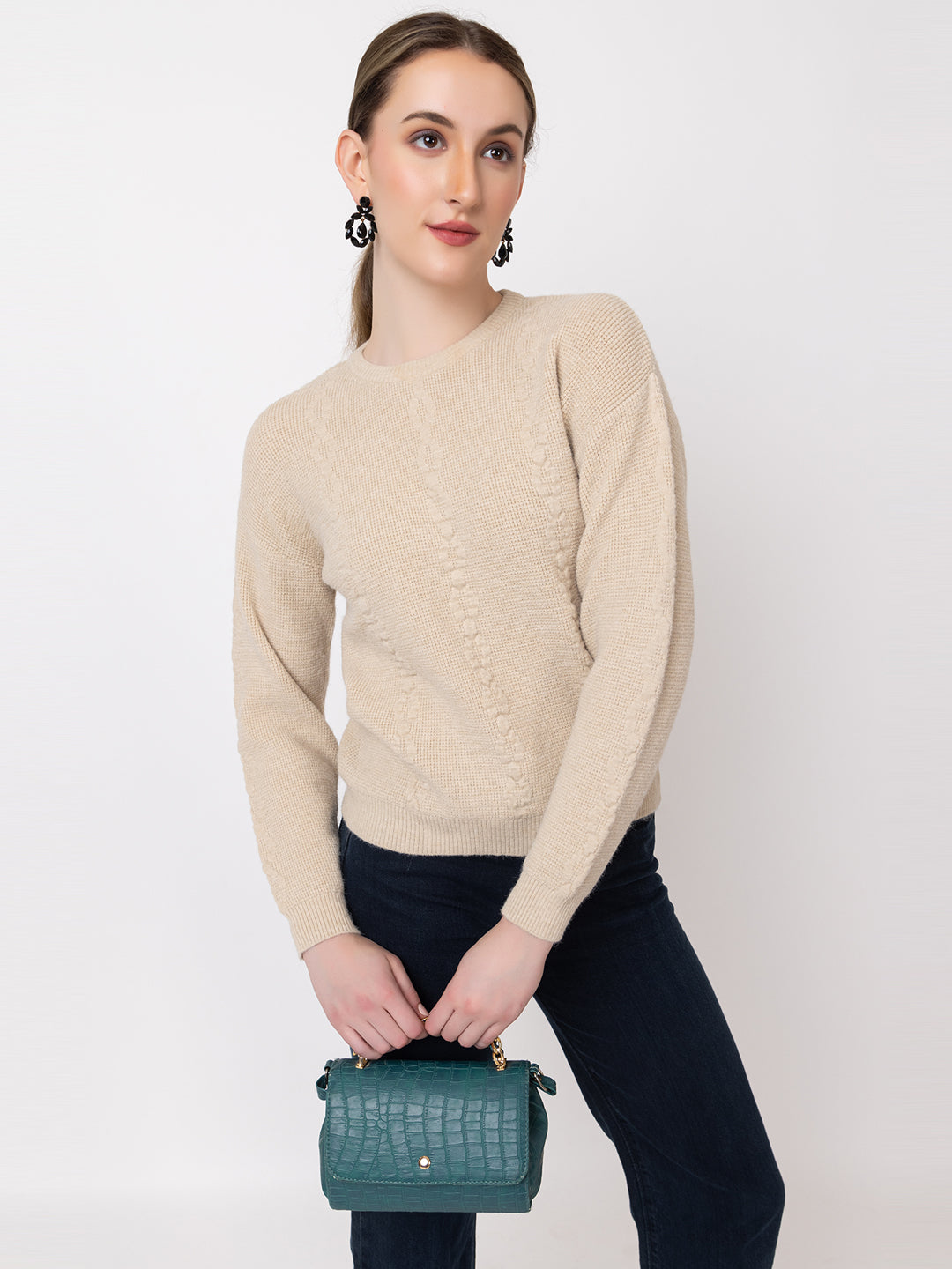 331 Fuzzy Cable Knit Pullover I Beige
