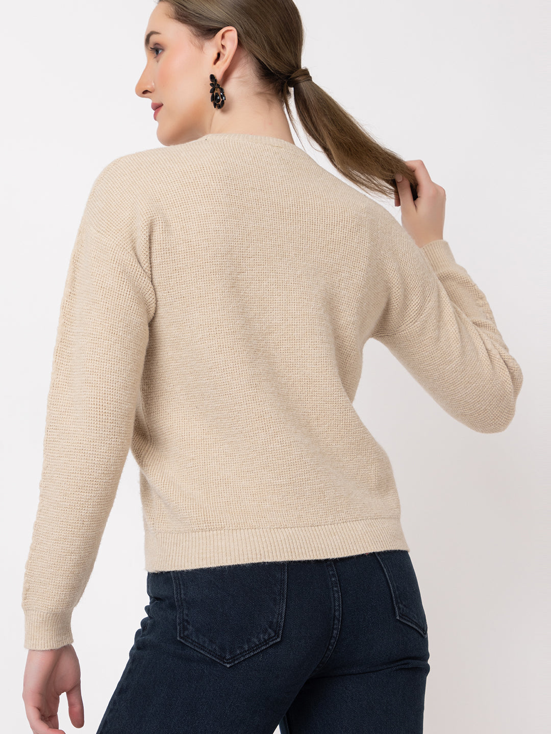 331 Fuzzy Cable Knit Pullover I Beige