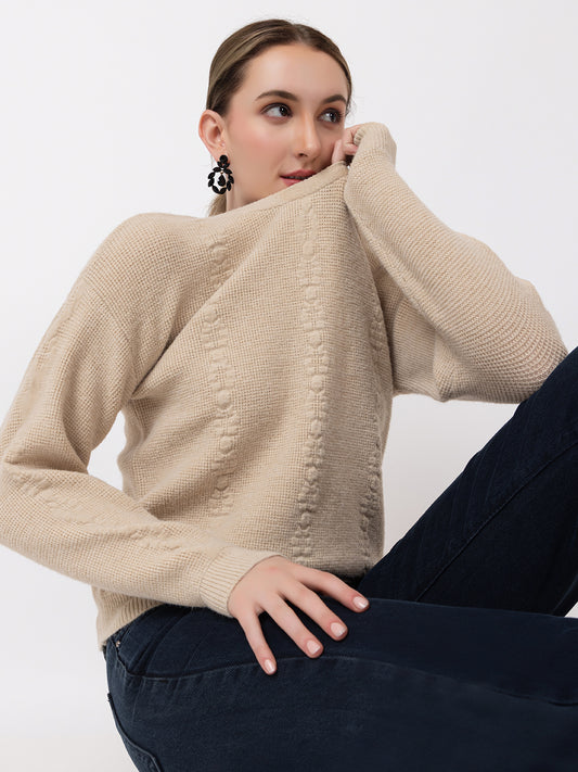 331 Fuzzy Cable Knit Pullover I Beige