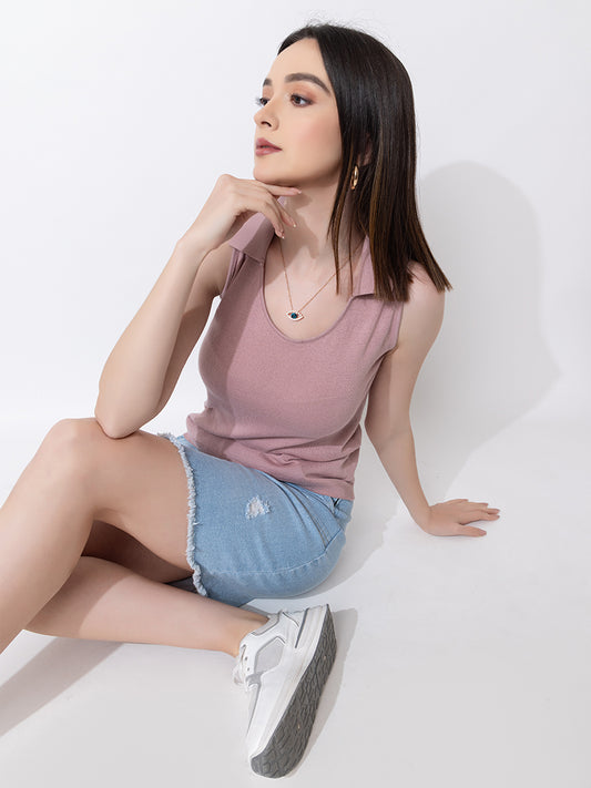 803 Pure Cotton Knit Top I Lavendar