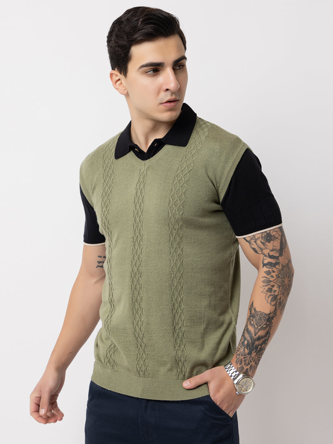 238 Cable Pullover I Wool I Woolmark Certified I Olive