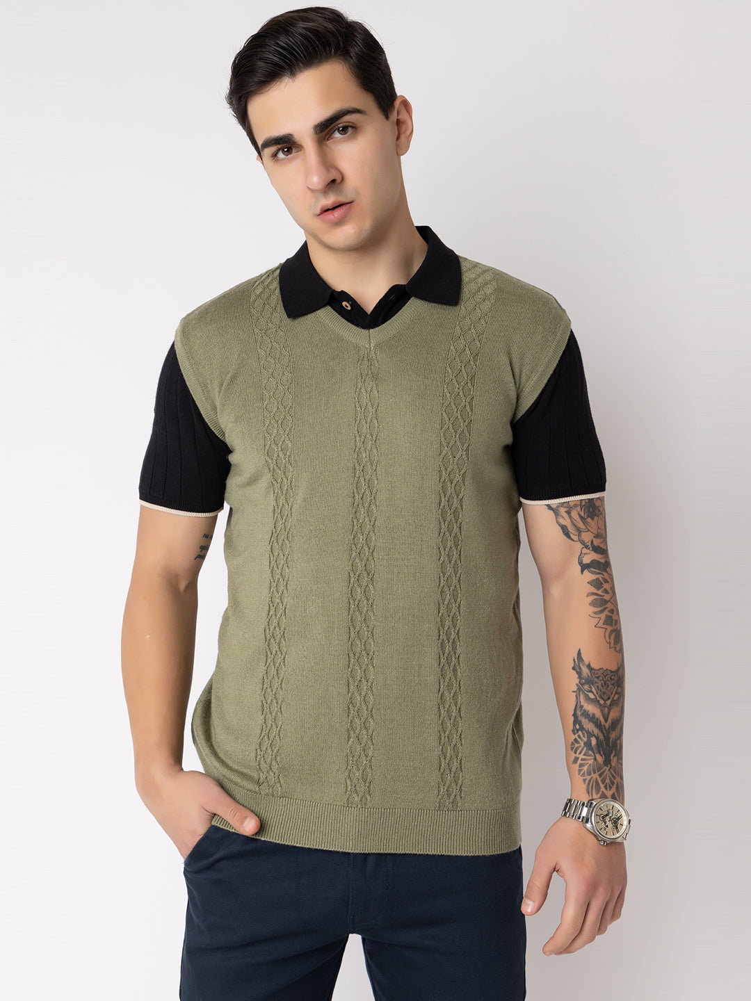 238 Cable Pullover I Wool I Woolmark Certified I Olive