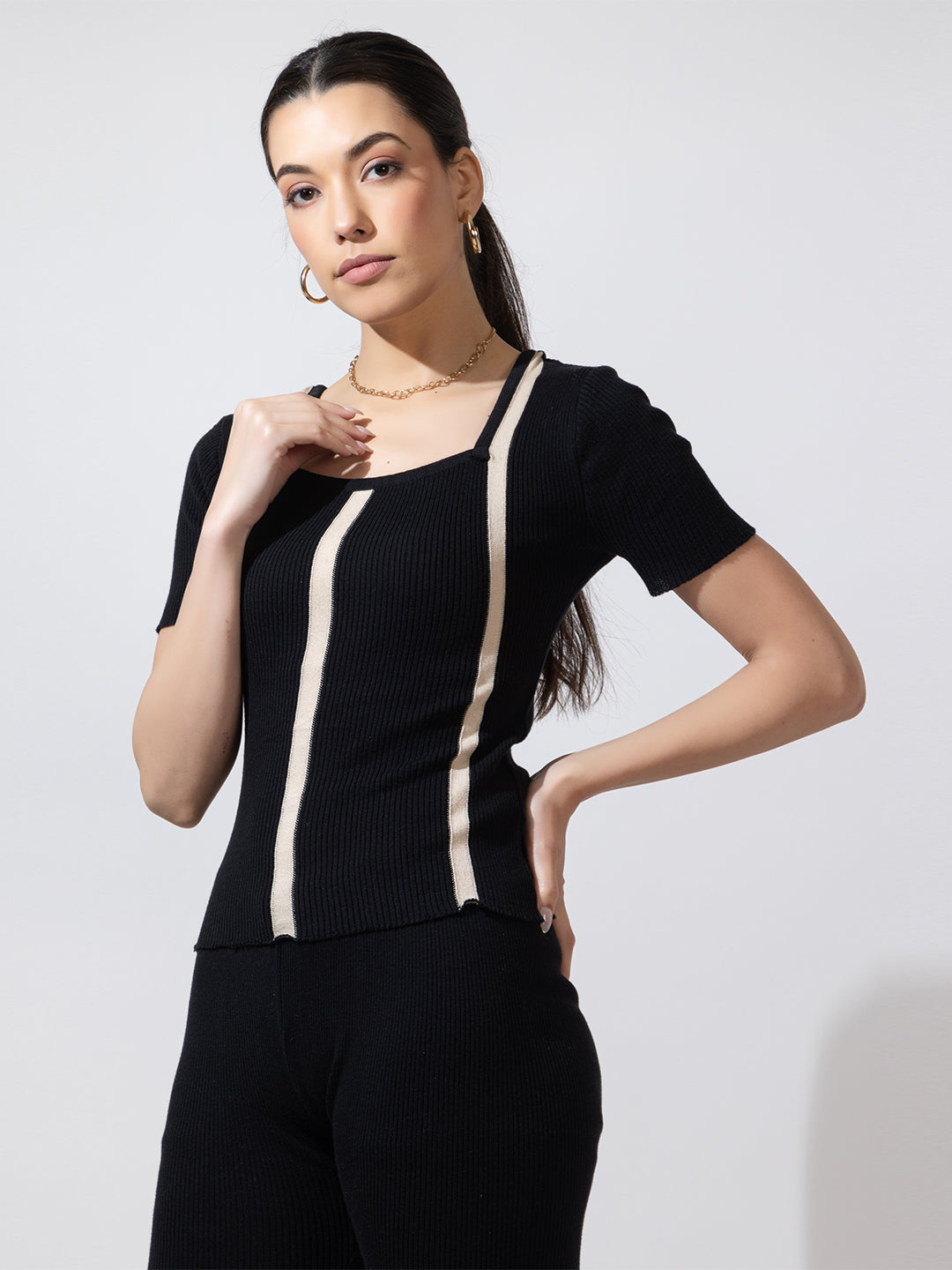 805 Knit Co-Ord Set I Black I Top + Bottom