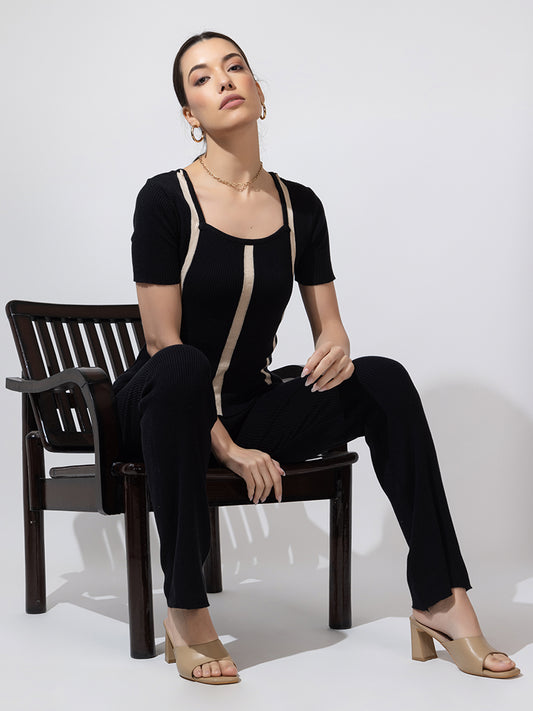 805 Knit Co-Ord Set I Black I Top + Bottom