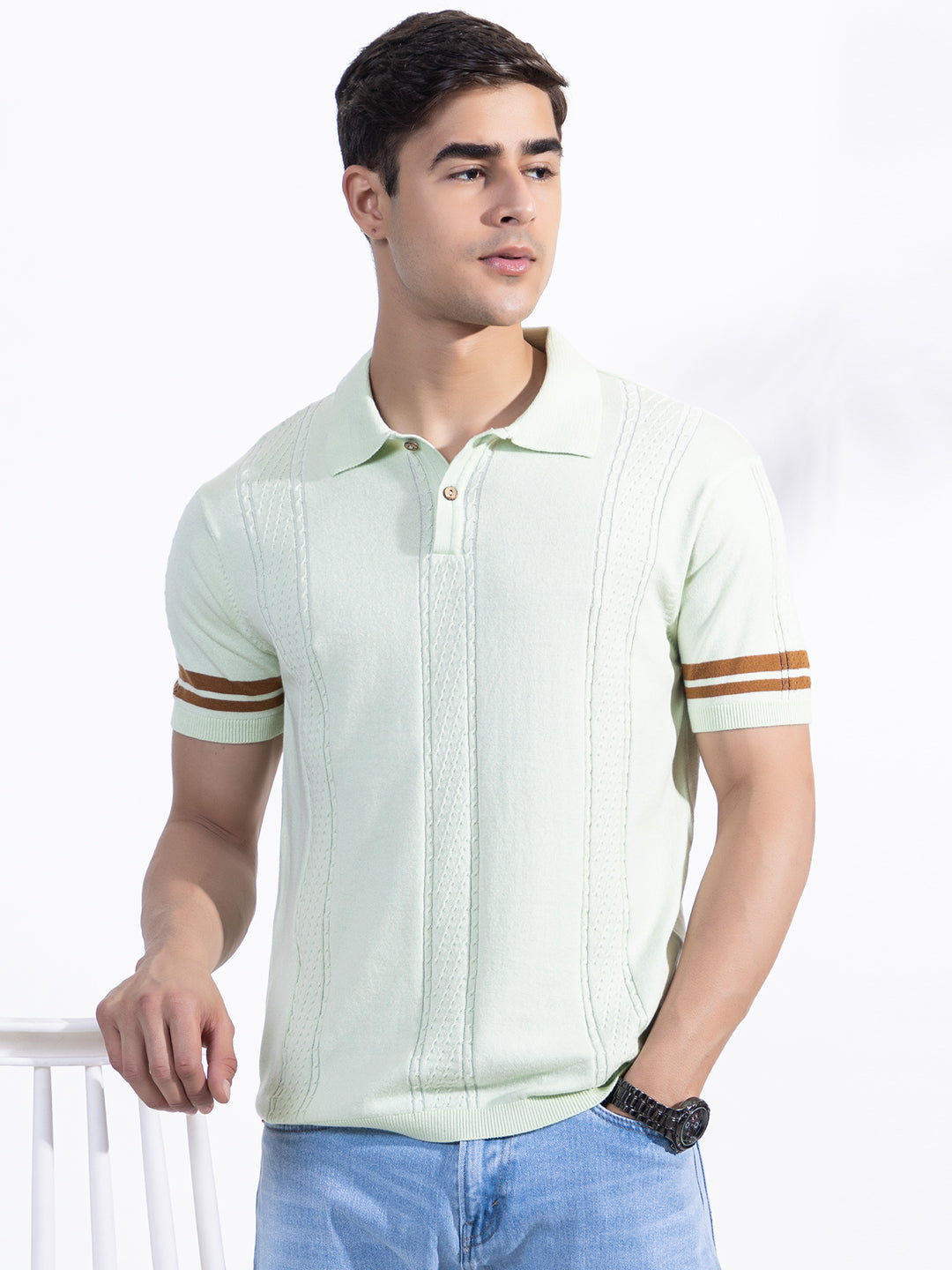 602 Textured Knit Polo I Mint Green