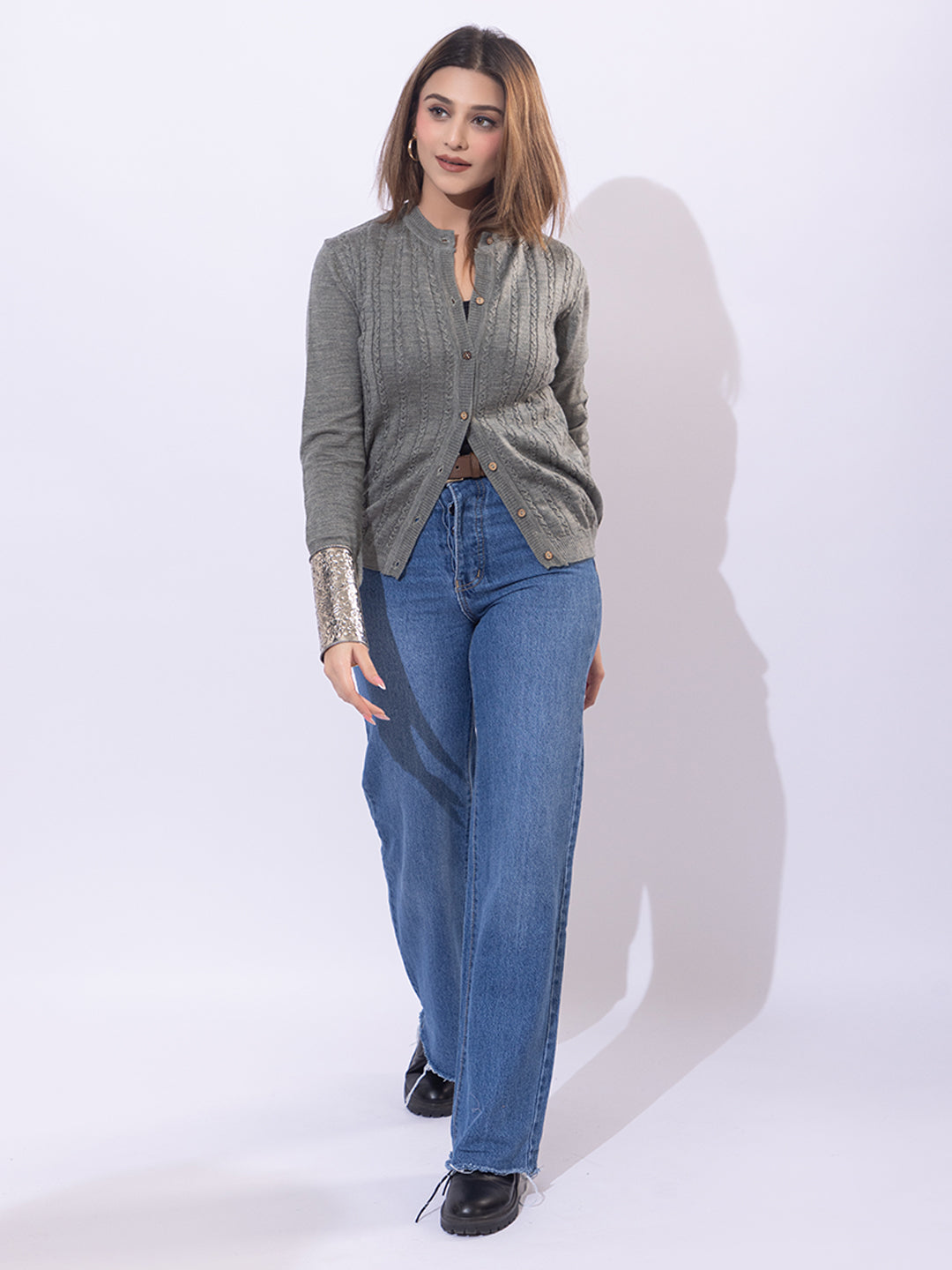 318 Wool Cable Knit Cardigan I Olive (Woolmark Certified)