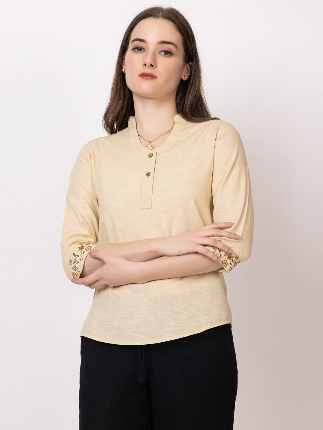 701 Women's Linen Smart Kurti Shirt Top I Quarter Sleeves