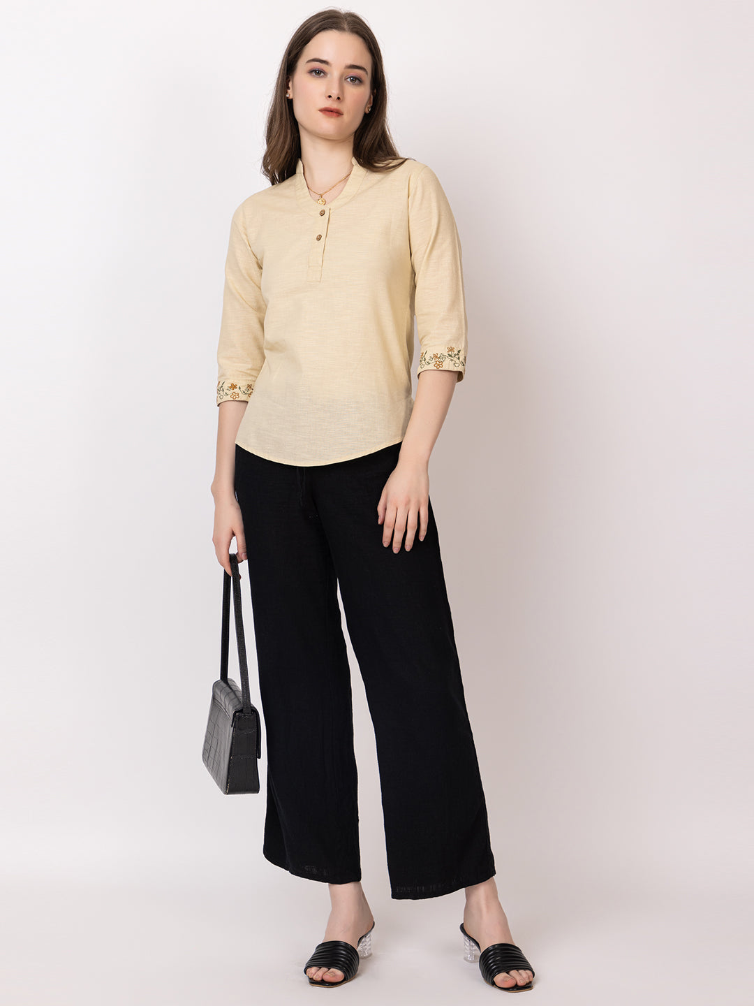 701 Women's Linen Smart Kurti Shirt Top I Quarter Sleeves