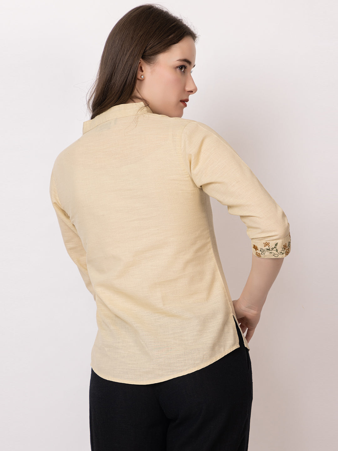 701 Women's Linen Smart Kurti Shirt Top I Quarter Sleeves