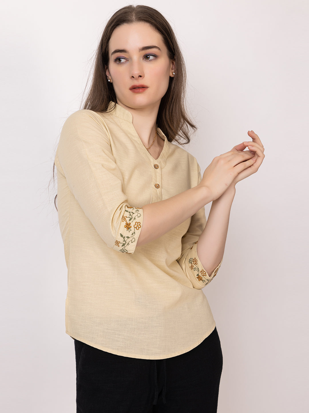 701 Women's Linen Smart Kurti Shirt Top I Quarter Sleeves