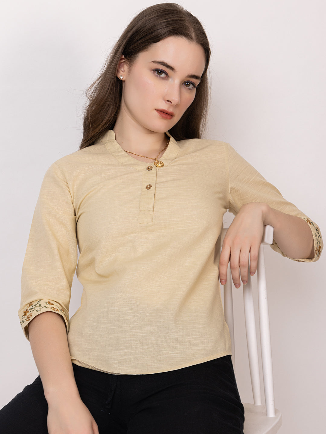 701 Women's Linen Smart Kurti Shirt Top I Quarter Sleeves