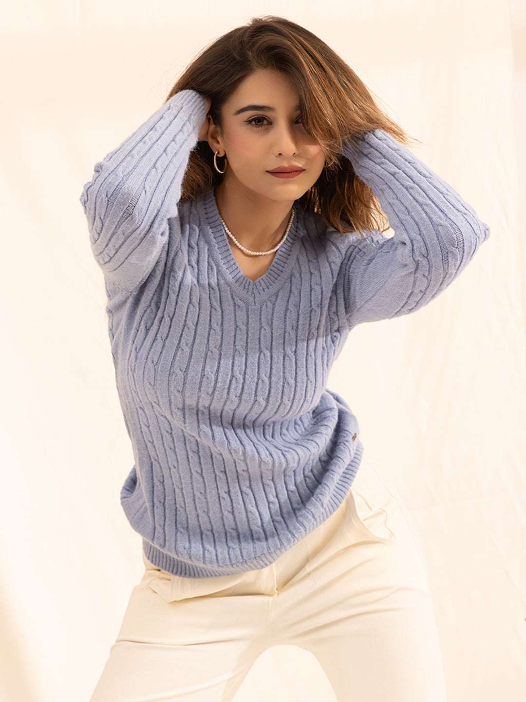 338 Chunky Cable Pullover I Sky