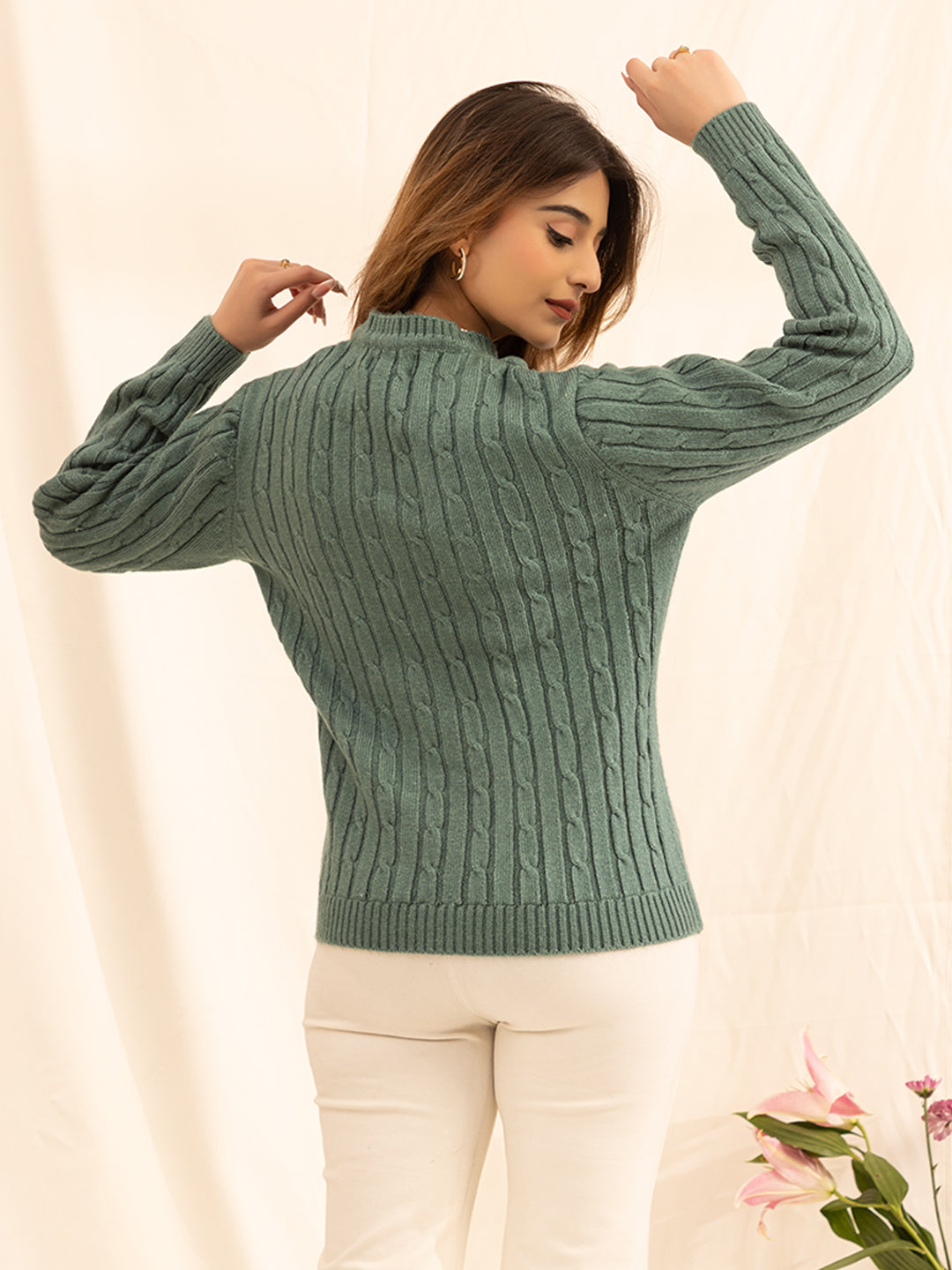 338 Chunky Cable Pullover I Jade