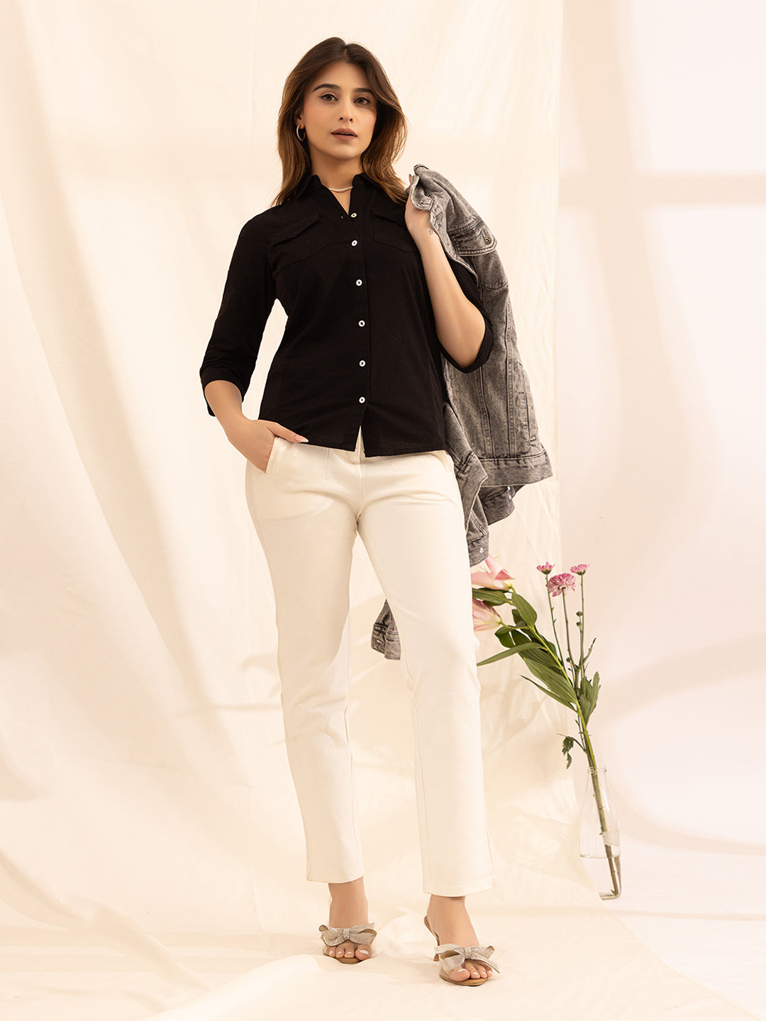 702 Women's Linen Smart Formal Shirt I Quarter Sleeves