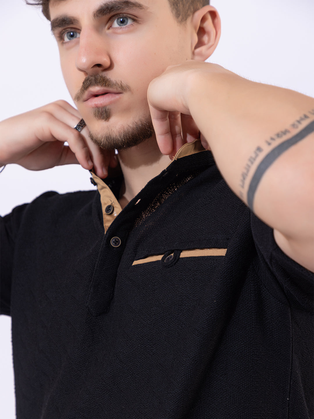 511 Crochet Resort Kurta Shirt I Black