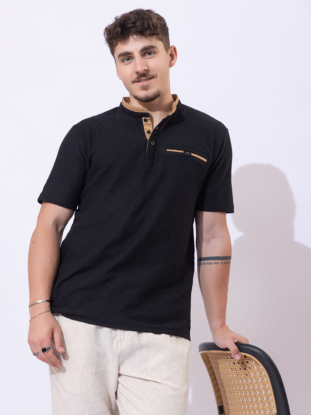 511 Crochet Resort Kurta Shirt I Black