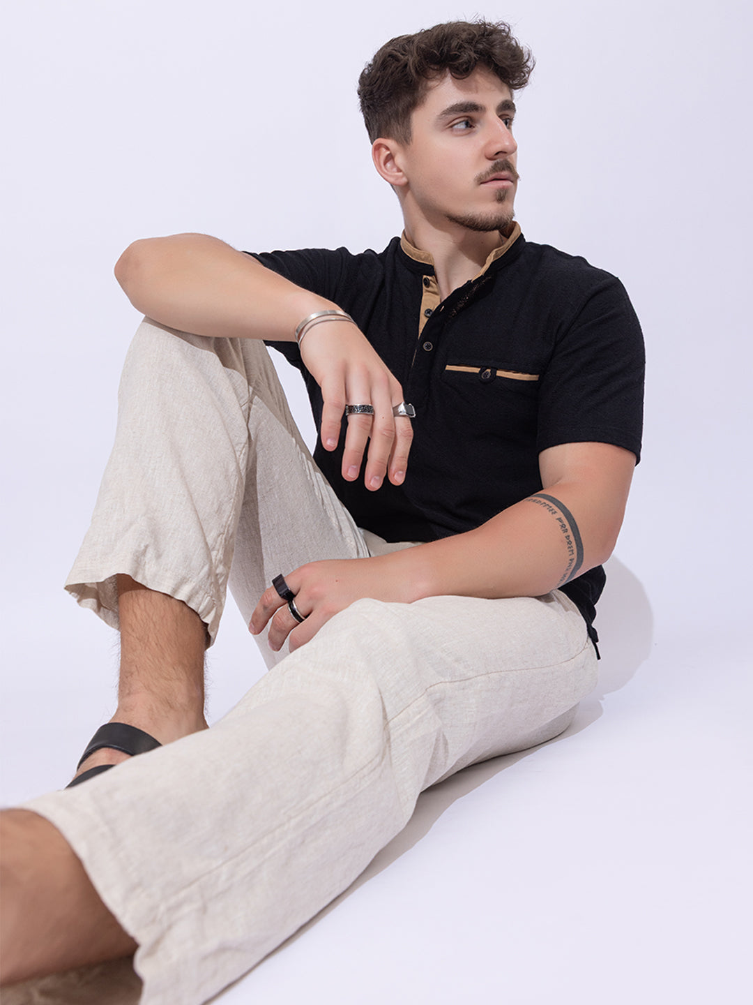 511 Crochet Resort Kurta Shirt I Black