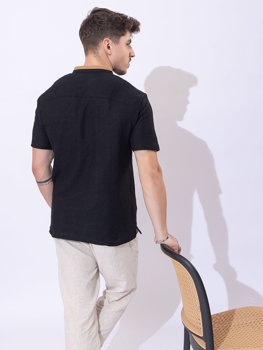 511 Crochet Resort Kurta Shirt I Black