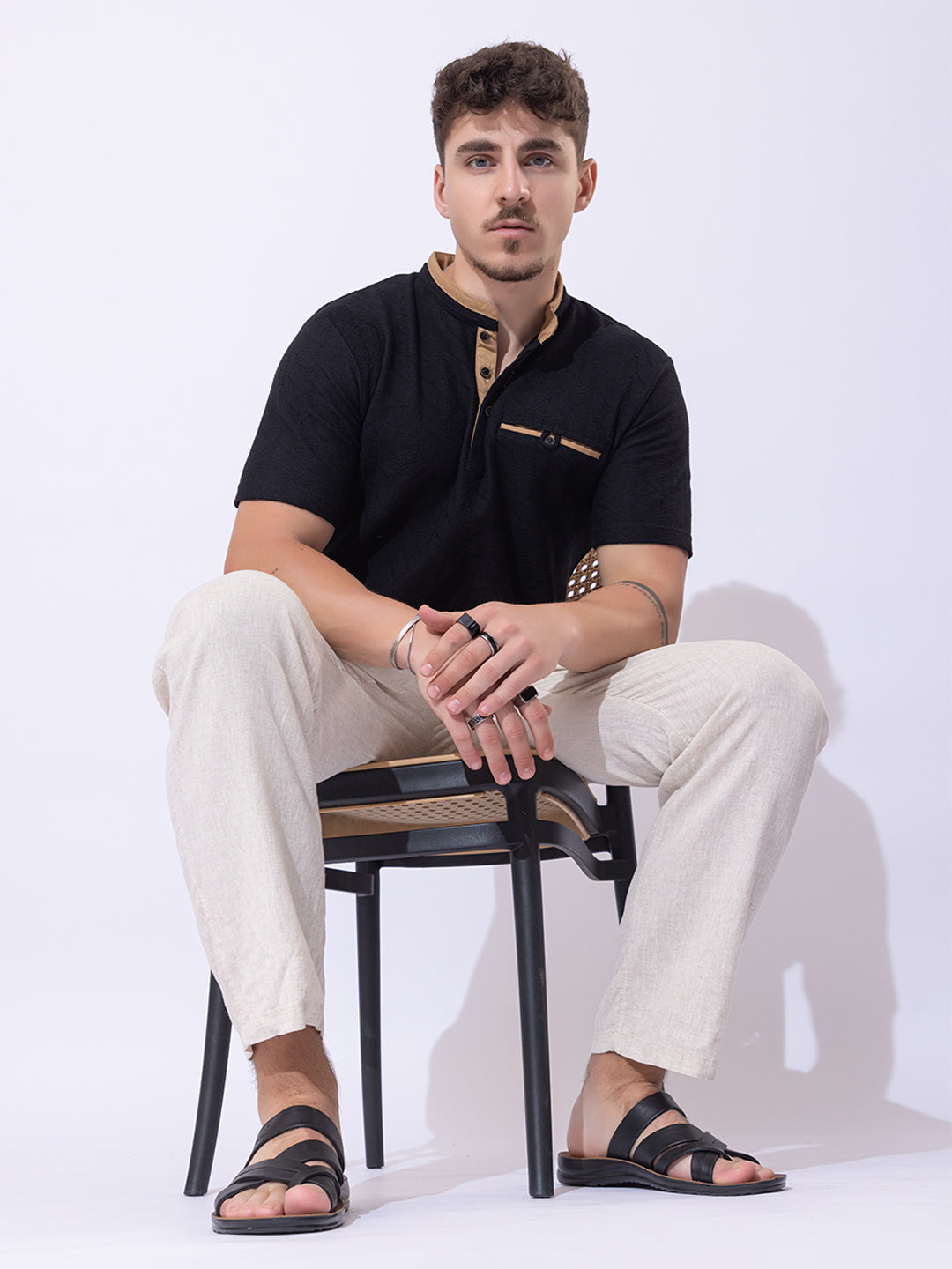 511 Crochet Resort Kurta Shirt I Black