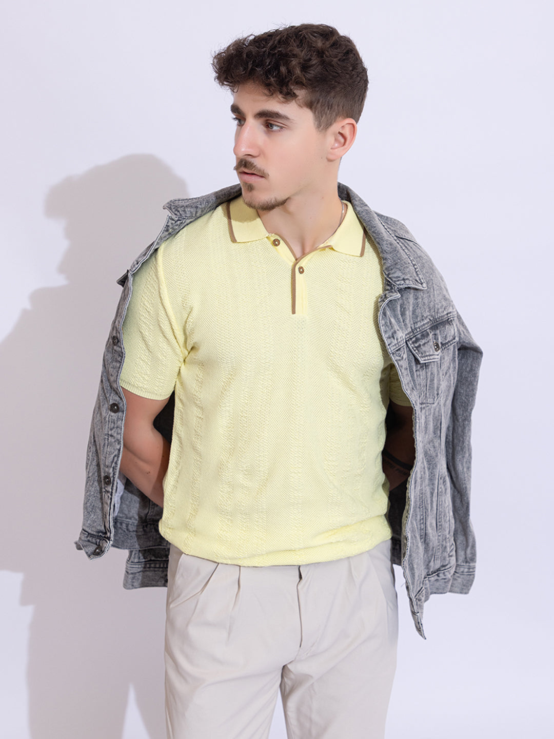 622 Textured Knit Polo I Limoncello