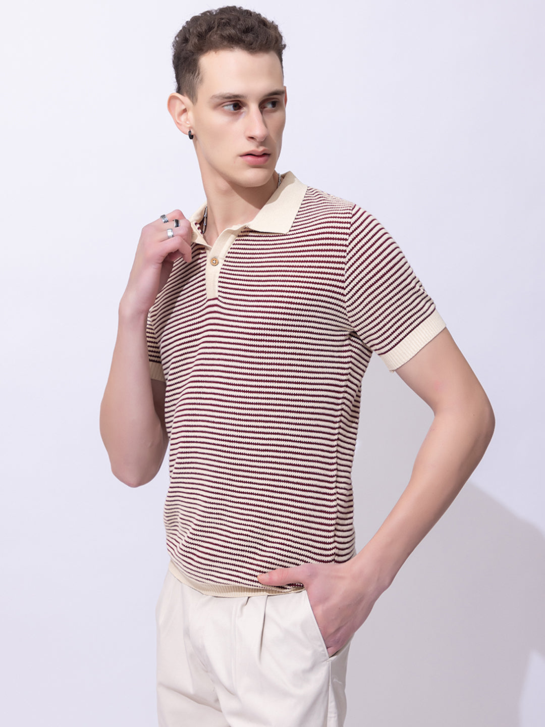 618 Textured Two-Tone Knit Polo I Wine
